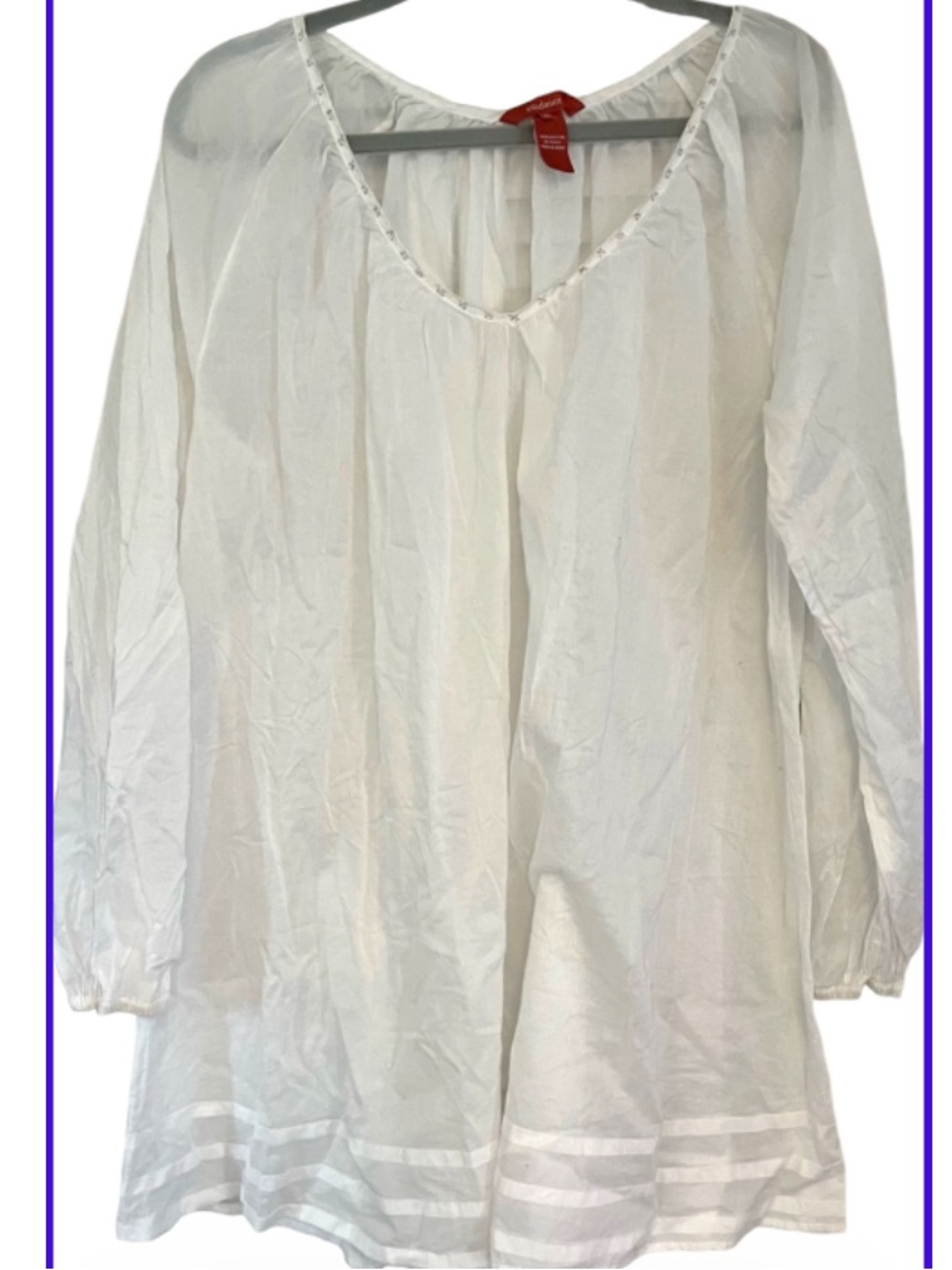 Sundance Semi Sheer White Cotton Blouse Metallic Trim Sz XL